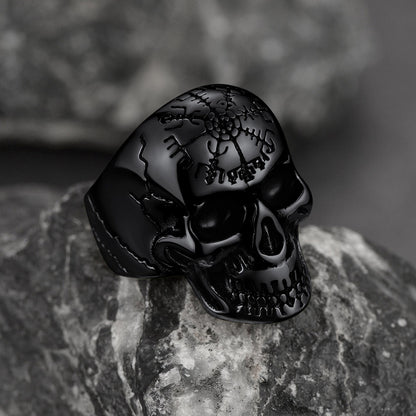 Stainless Steel Biker Punk Compass Skull Ring for Men