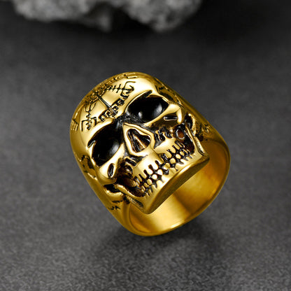 Stainless Steel Biker Punk Compass Skull Ring for Men