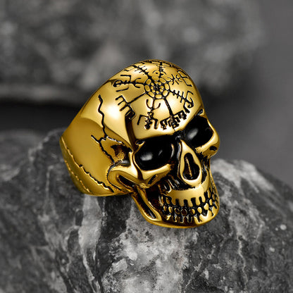 Stainless Steel Biker Punk Compass Skull Ring for Men