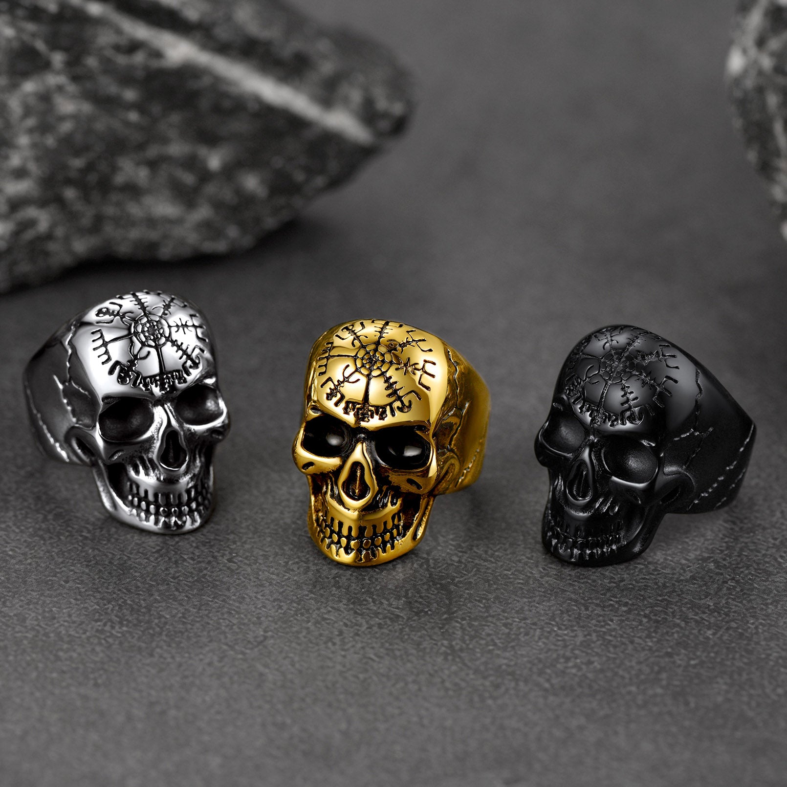 Stainless Steel Biker Punk Compass Skull Ring for Men