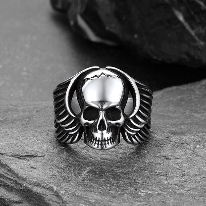 Faithheart Gothic Cool Wings Skull Rings for Men