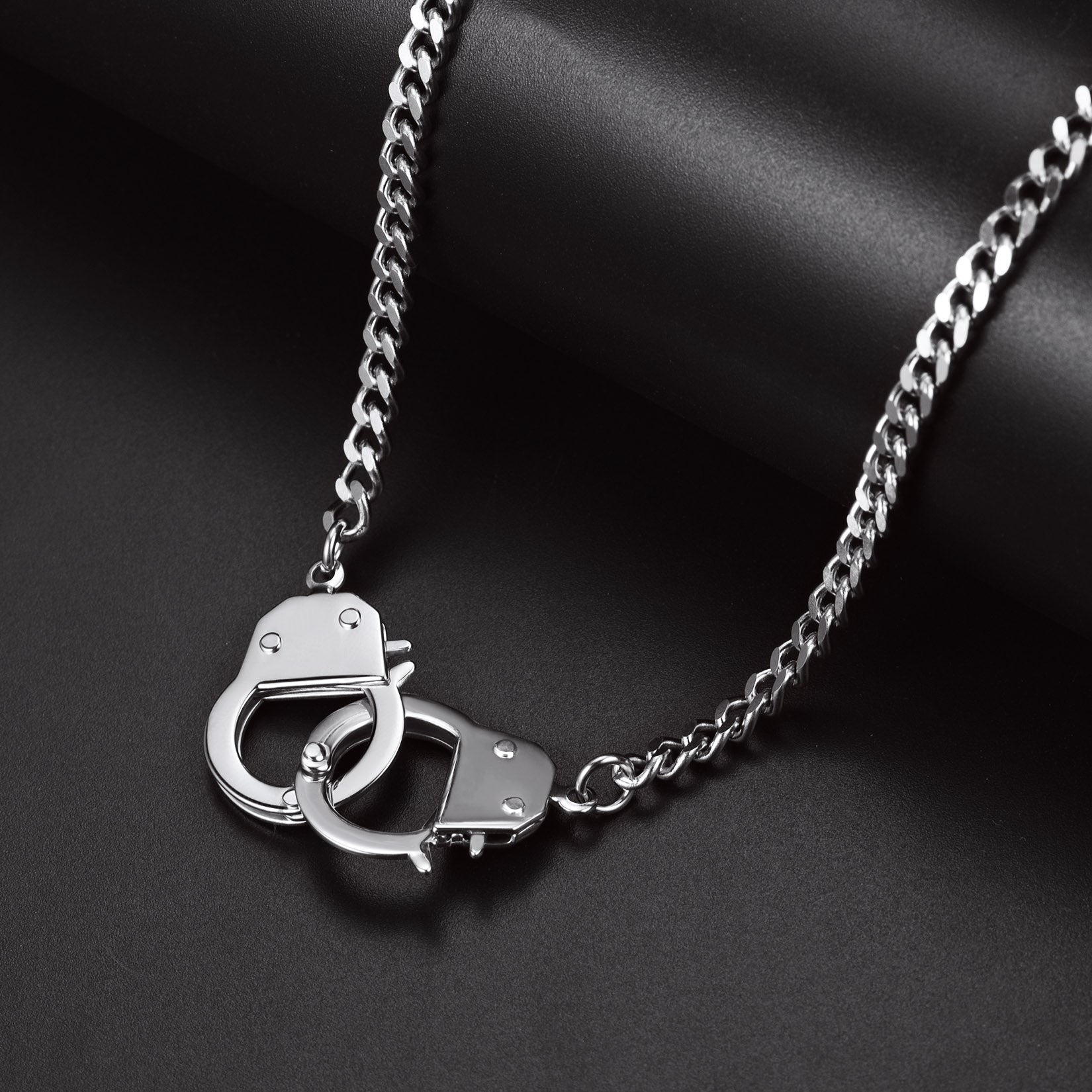 Punk Handcuff Necklace for Men, Partners in Crime Cuban Link Chain