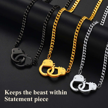 Punk Handcuff Necklace for Men, Partners in Crime Cuban Link Chain