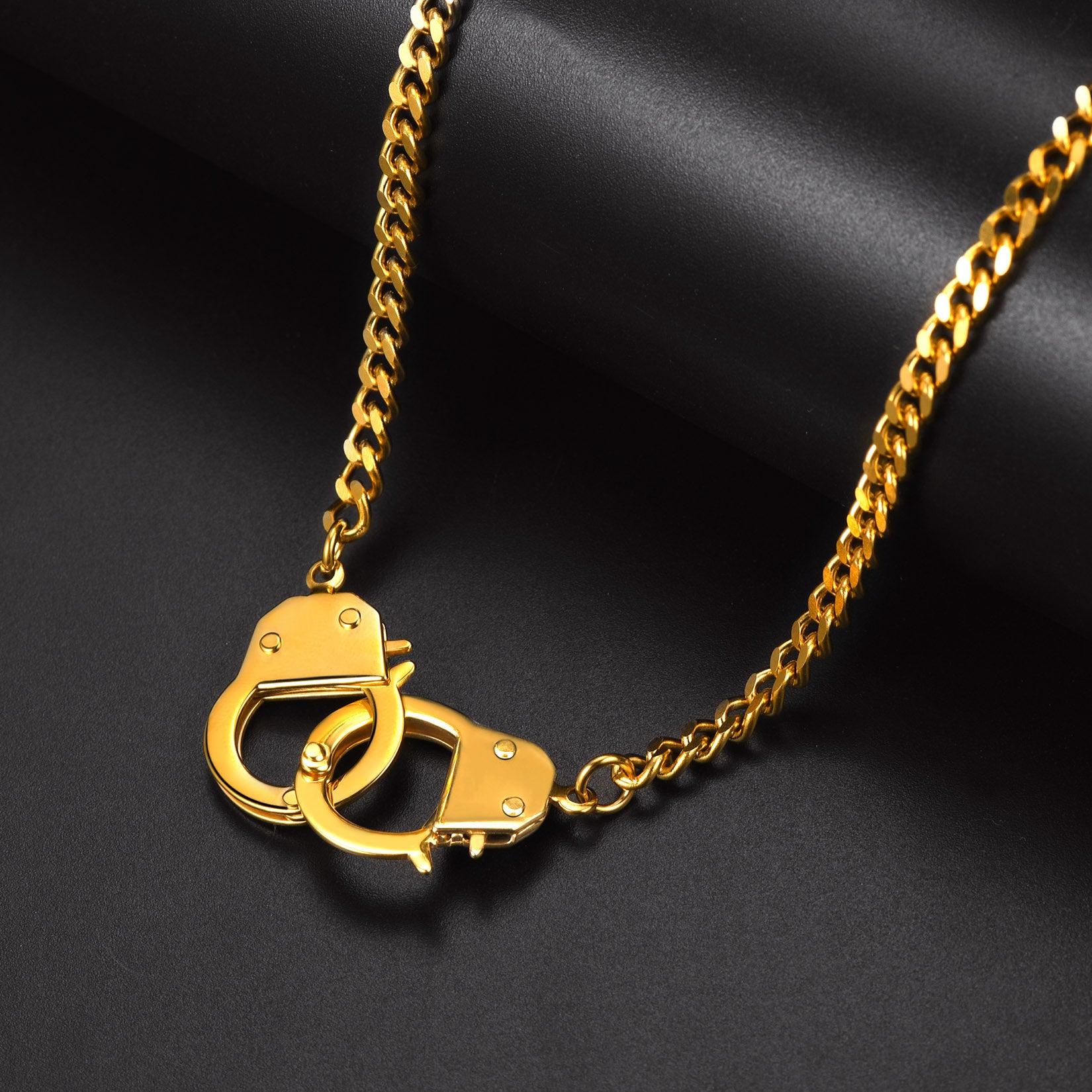 Punk Handcuff Necklace for Men, Partners in Crime Cuban Link Chain