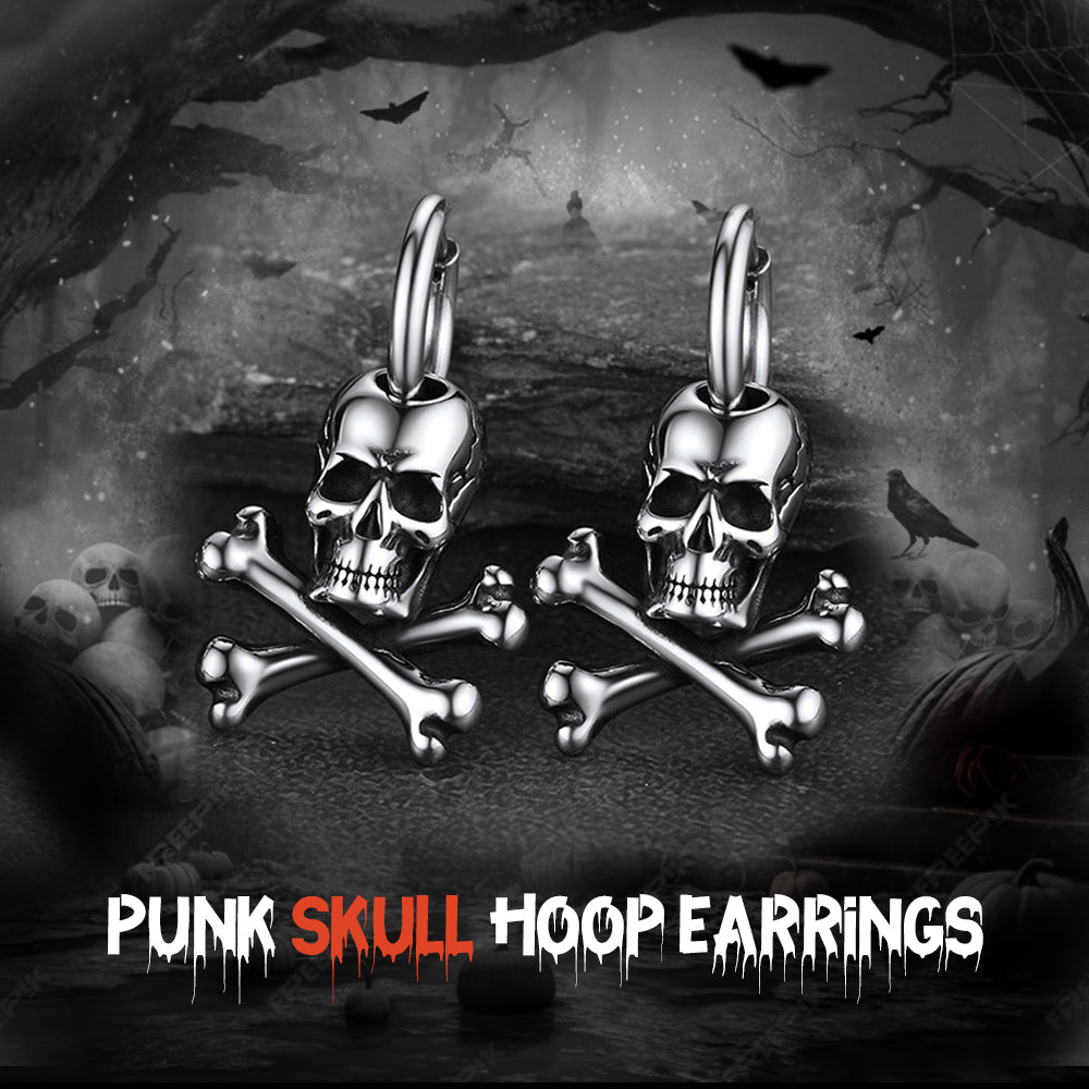 FaithHeart Punk Skull Bone Hoop Earrings for Men FaithHeart