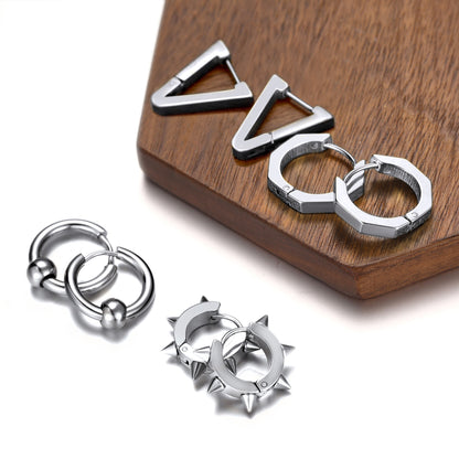 Lot de 3 paires de boucles d'oreilles à tige rondes style punk pour homme