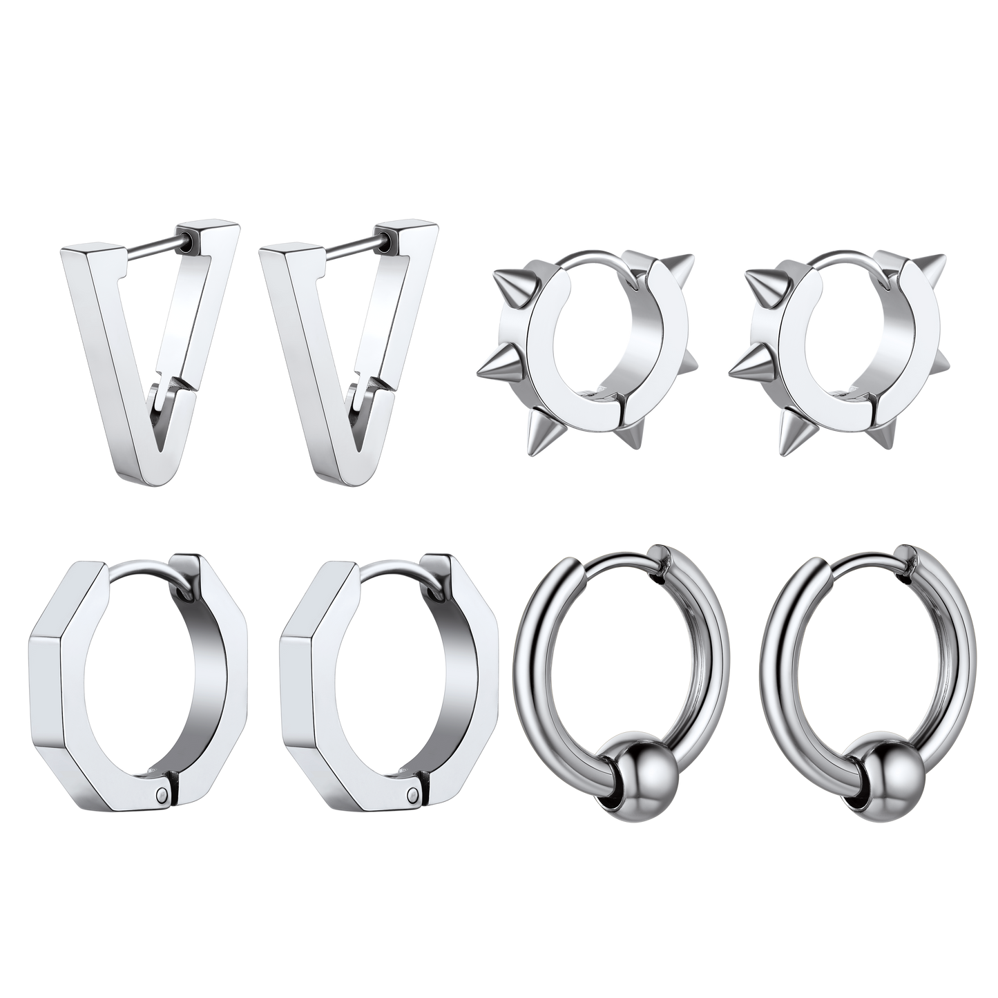 Lot de 3 paires de boucles d'oreilles à tige rondes style punk pour homme