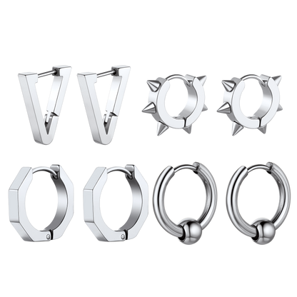 Lot de 3 paires de boucles d'oreilles à tige rondes style punk pour homme