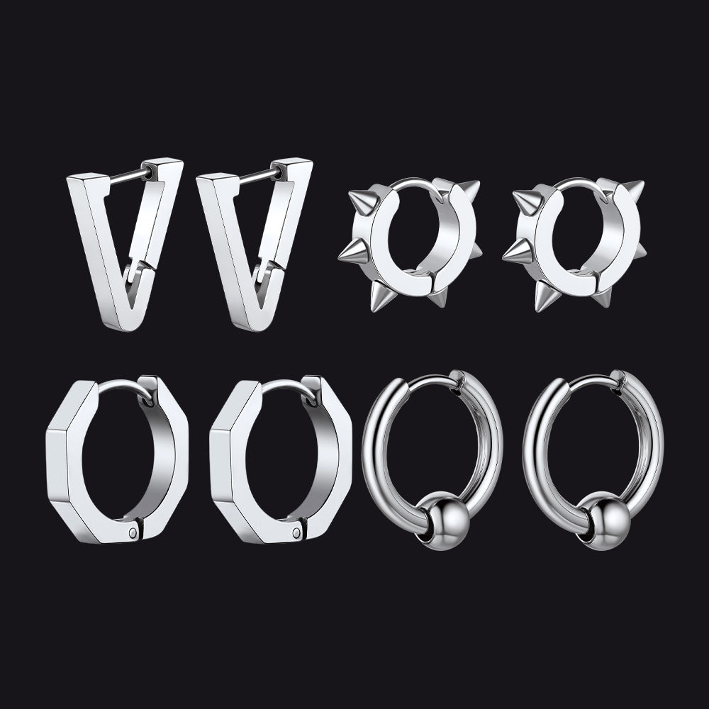 Lot de 3 paires de boucles d'oreilles à tige rondes style punk pour homme