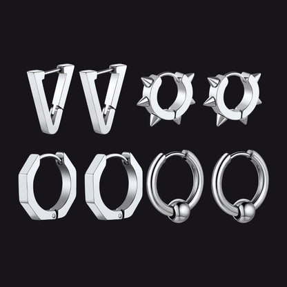 Lot de 3 paires de boucles d'oreilles à tige rondes style punk pour homme