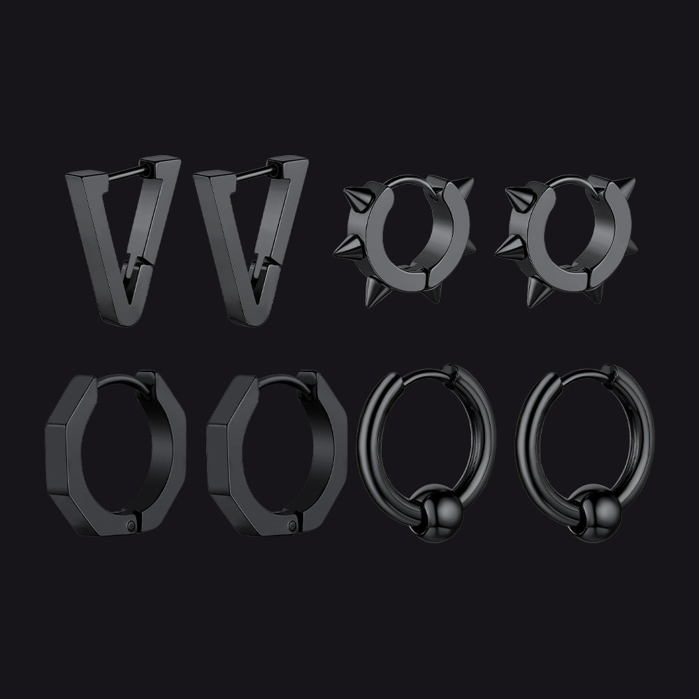 Lot de 3 paires de boucles d'oreilles à tige rondes style punk pour homme