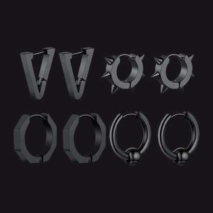 Lot de 3 paires de boucles d'oreilles à tige rondes style punk pour homme