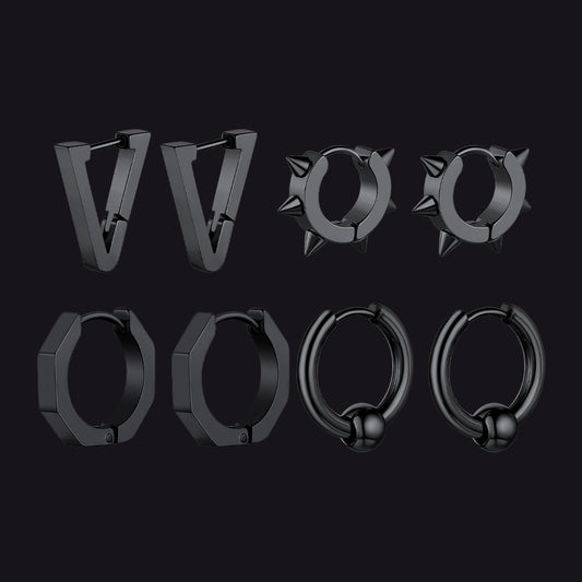Punk 4Pcs Rivets / Hoop / Geometry / Triangle Earrings Set for Menimg