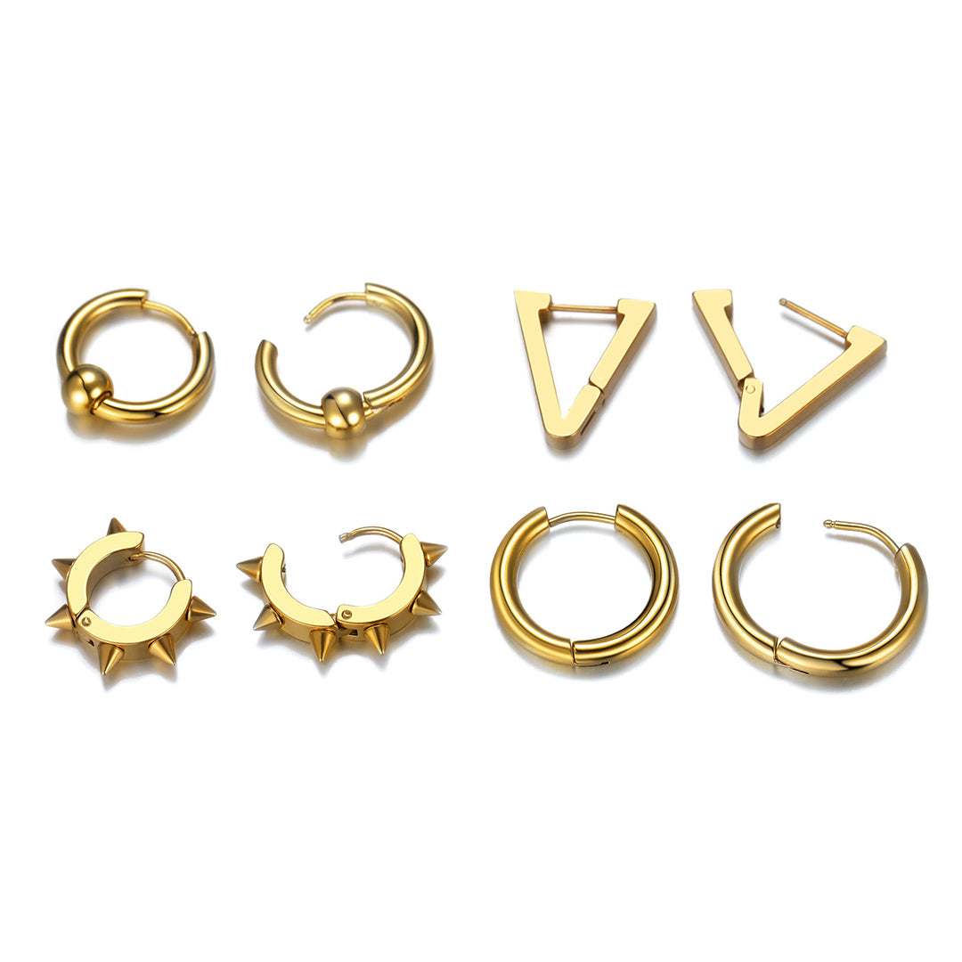 Lot de 3 paires de boucles d'oreilles à tige rondes style punk pour homme