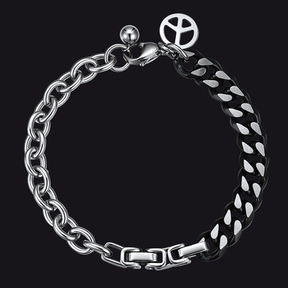 Punk Gothic Cyberpunk Y2K Half Black Half Silver Curb Chain Bracelet for Men