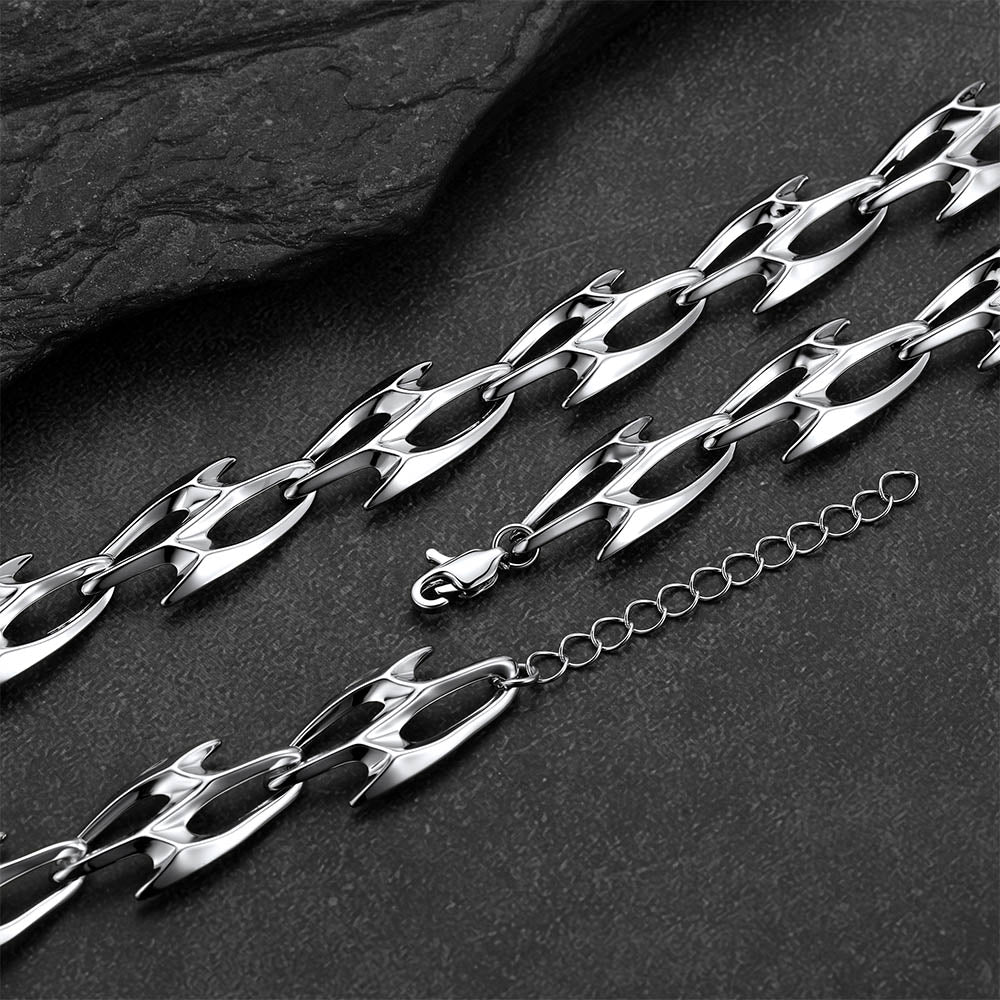 Punk Liquid Metal Cyber Thorn Chain Necklace for Men
