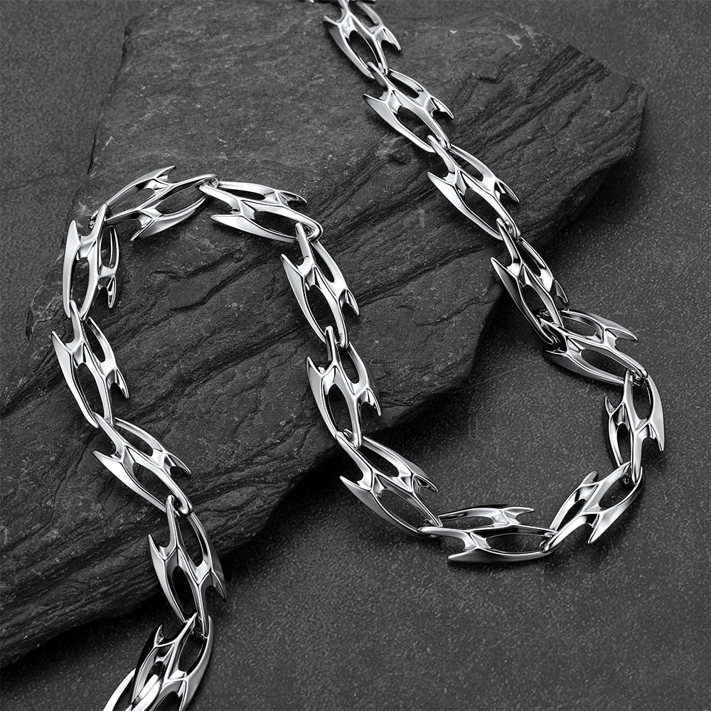 Punk Liquid Metal Cyber Thorn Chain Necklace for Men