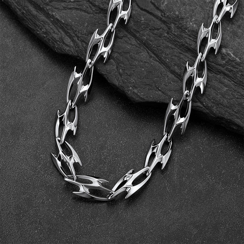 Punk Liquid Metal Cyber Thorn Chain Necklace for Men