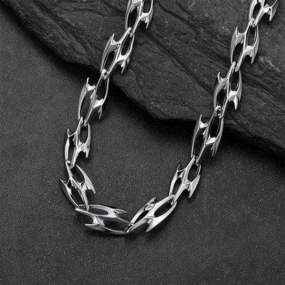 Punk Liquid Metal Cyber Thorn Chain Necklace for Men