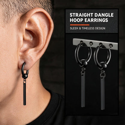 Punk Long Bar Drop Hoop Earrings for Men Women