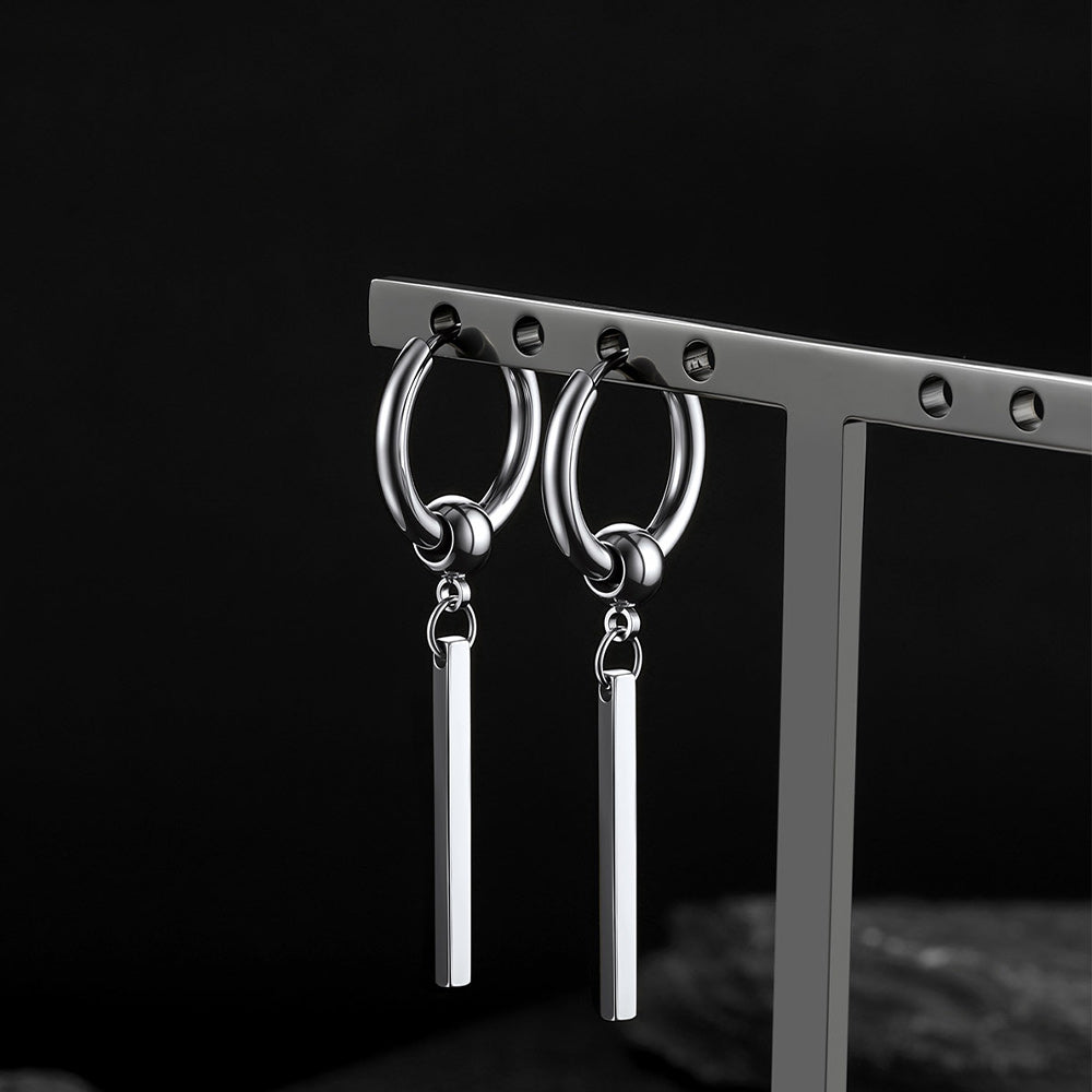 Punk Long Bar Drop Hoop Earrings for Men Women