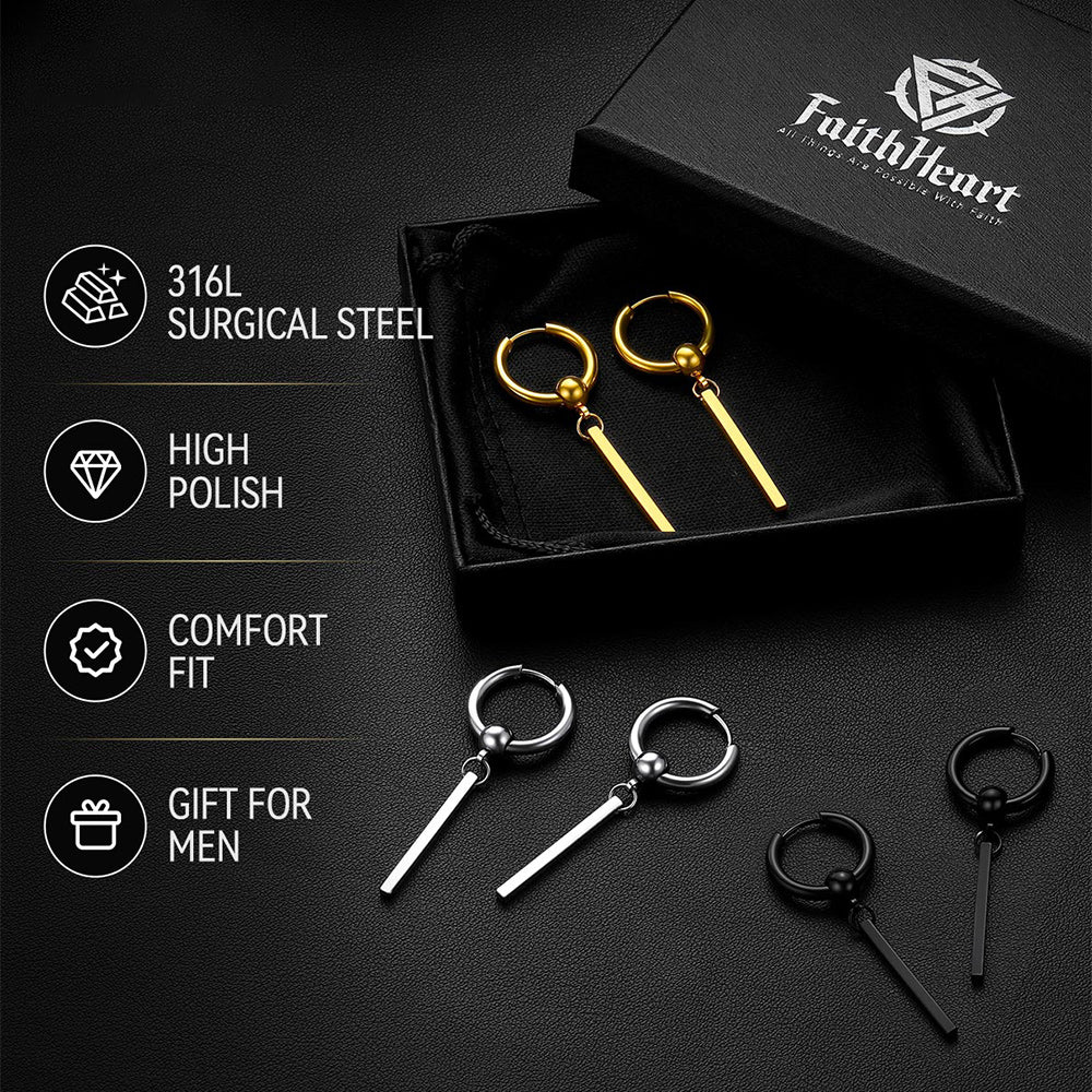 Punk Long Bar Drop Hoop Earrings for Men Women