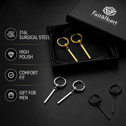 Punk Long Bar Drop Hoop Earrings for Men Women