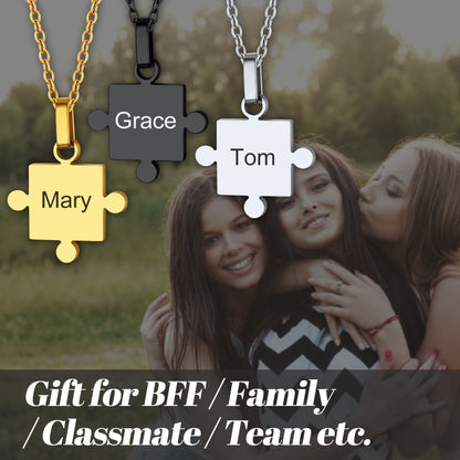 Puzzle Matching Necklace Personalized Names Pendant Set for Couple Family Friends