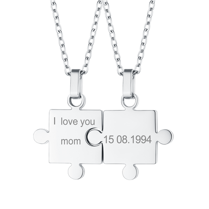 Custom Puzzle Matching Necklace Personalized Names Pendant Set for Couple Family Friends