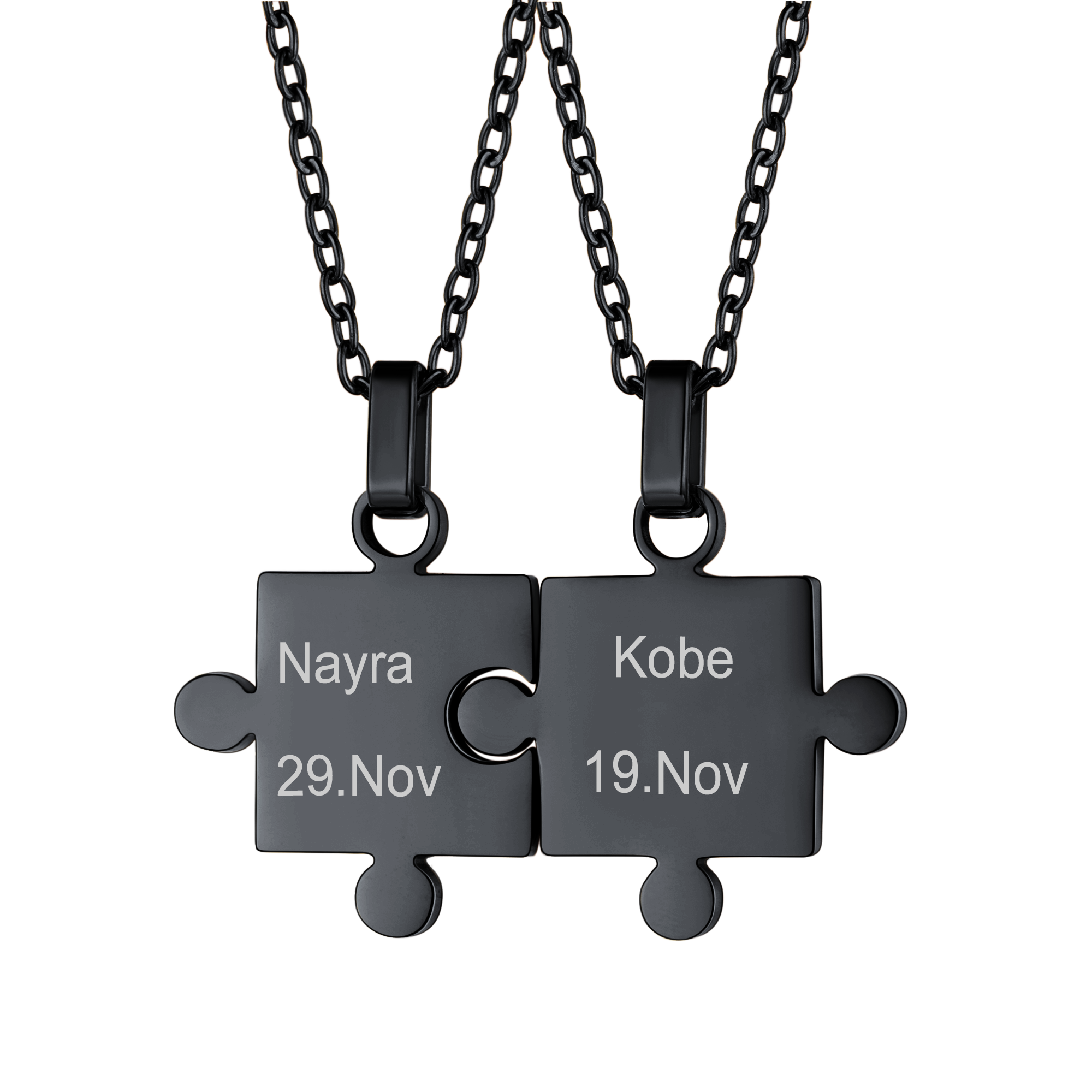 Puzzle Matching Necklace Personalized Names Pendant Set for Couple Family Friends