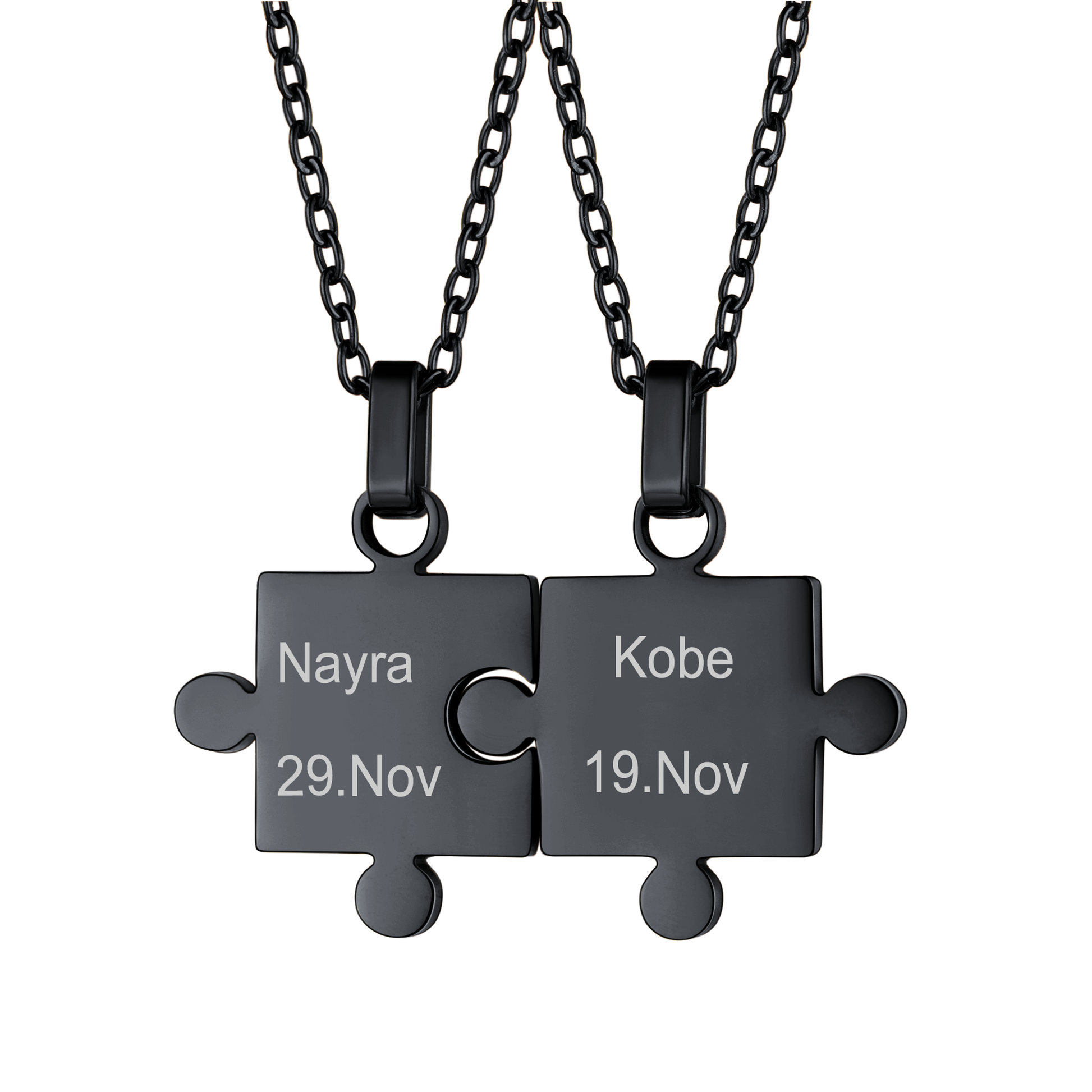 Puzzle Matching Necklace Personalized Names Pendant Set for Couple Family Friends