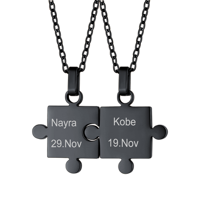 Puzzle Matching Necklace Personalized Names Pendant Set for Couple Family Friends