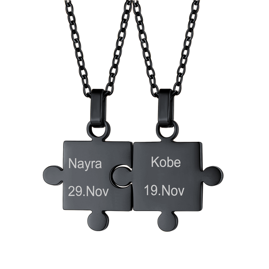 Puzzle Matching Necklace Personalized Names Pendant Set for Couple Family Friends