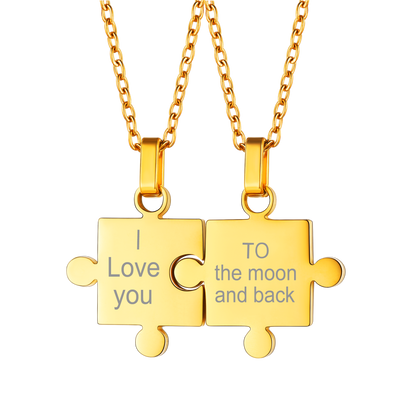 Custom Puzzle Matching Necklace Personalized Names Pendant Set for Couple Family Friends