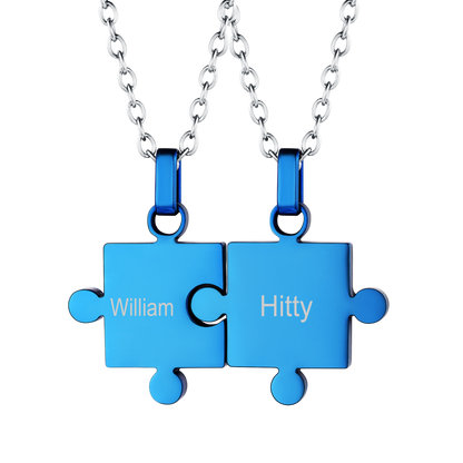 Custom Puzzle Matching Necklace Personalized Names Pendant Set for Couple Family Friends