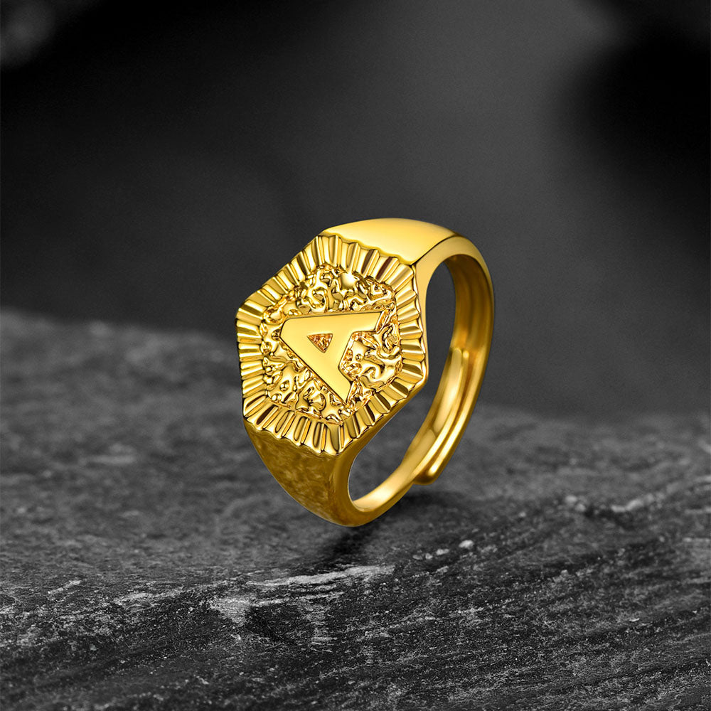 FaithHeart Initial Signet Ring Stainless Steel For Unisex Wedding Band FaithHeart