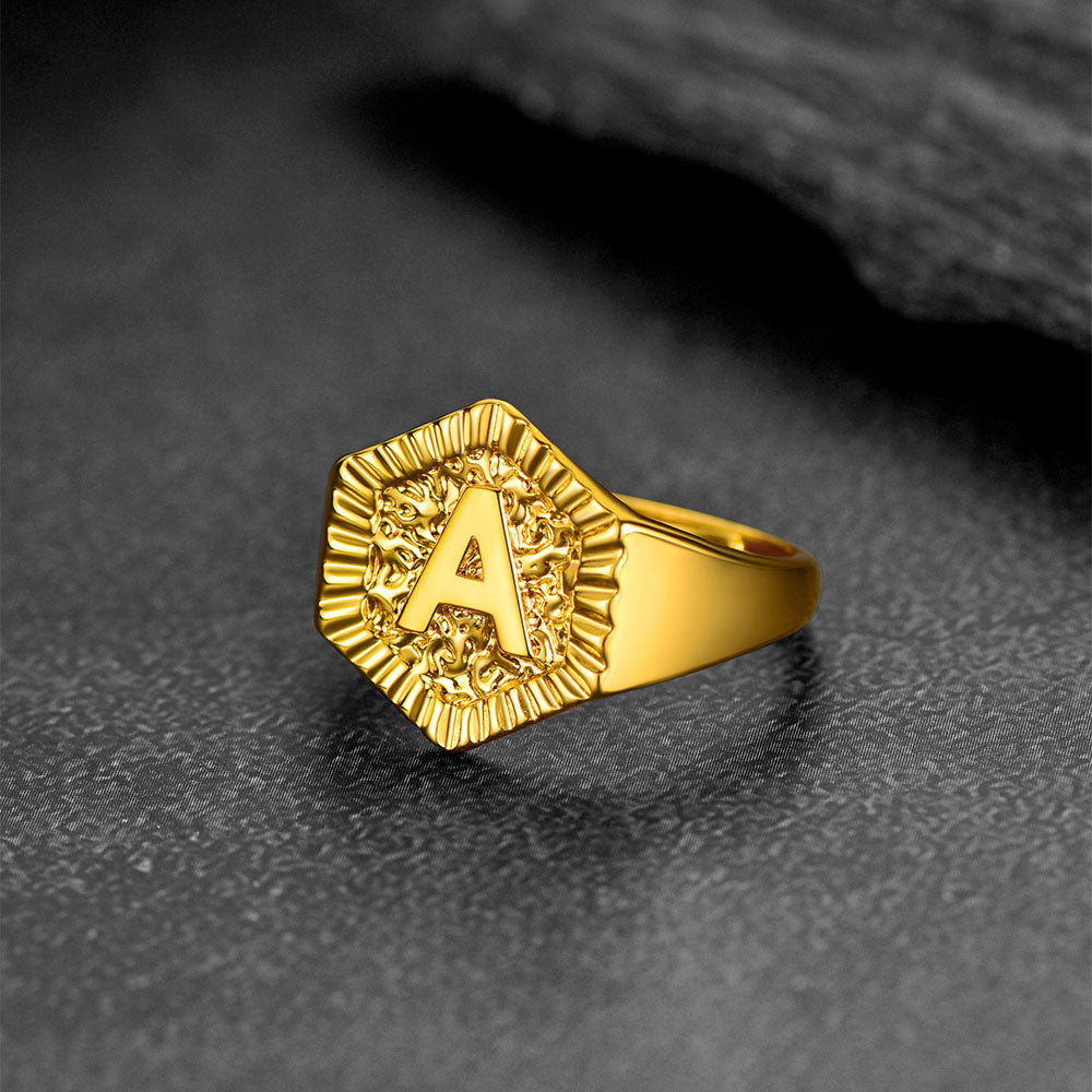 FaithHeart Initial Signet Ring Stainless Steel For Unisex Wedding Band FaithHeart