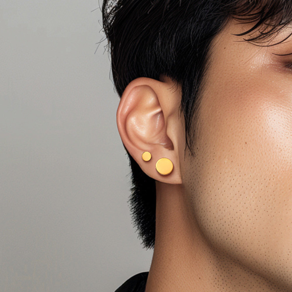 3 Pairs Simple Round Stud Earrings Set for Men 4/6/8MM Width