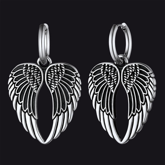 FaithHeart Men's Angel Wing Hoop Earrings Stainless Steel FaithHeartimg