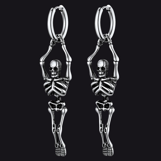 FaithHeart Gothic Skull Skeleton Dangle Earrings Stainless Steel for Men FaithHeart