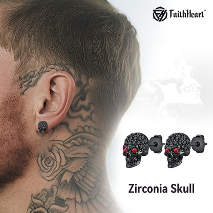 Zirconia Gothic Red Eye Stud Skull Earrings For Men