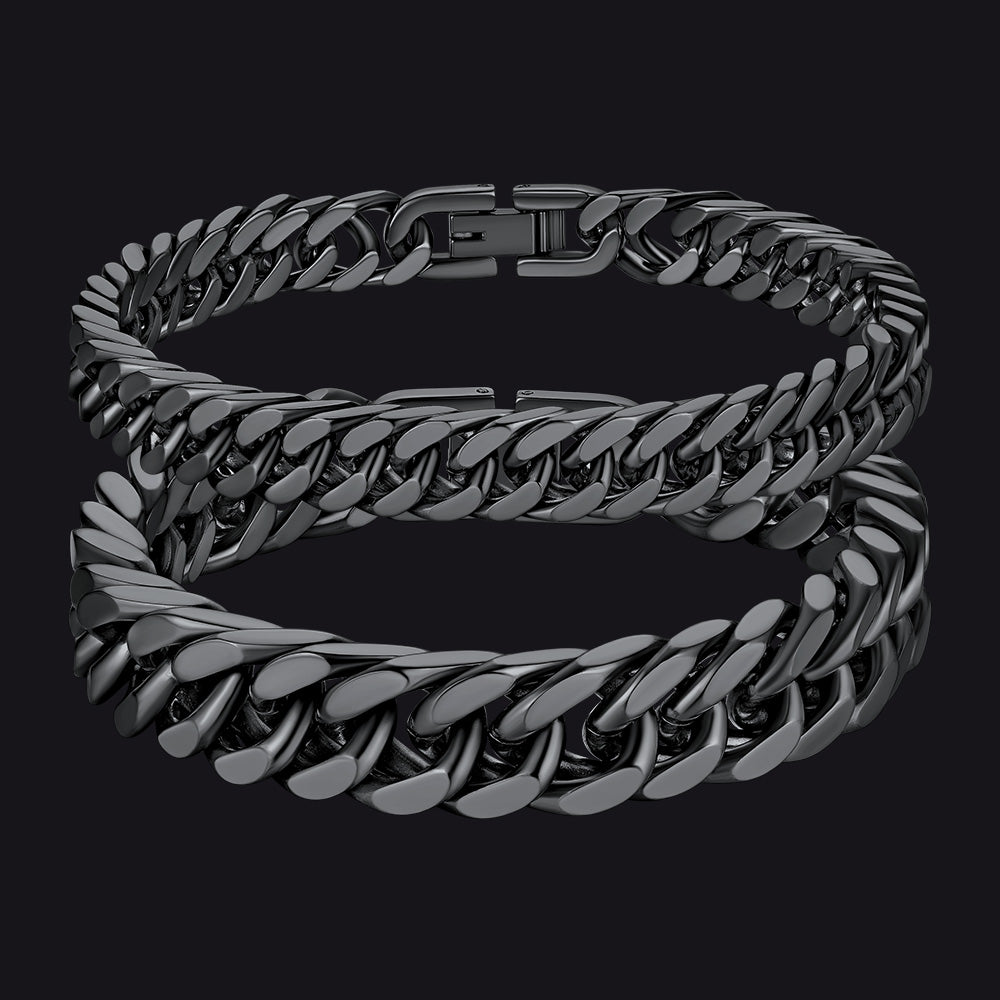 8mm&12mm Black Cuban Link Bracelet for Couples
