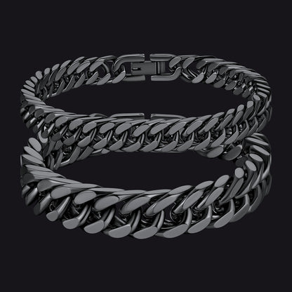 8mm&12mm Black Cuban Link Bracelet for Couples
