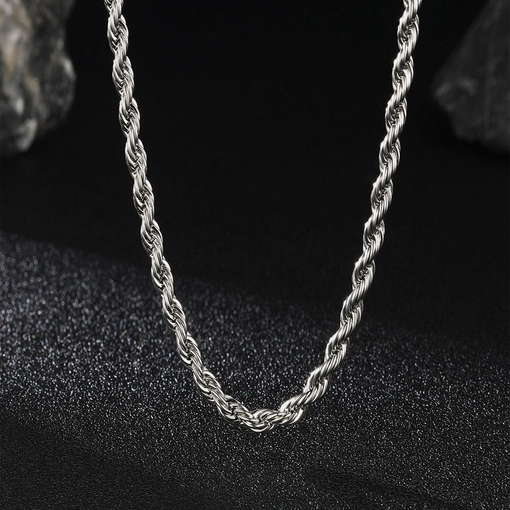 3mm and 6mm layered twisted rope link stainless steel chain set for men women