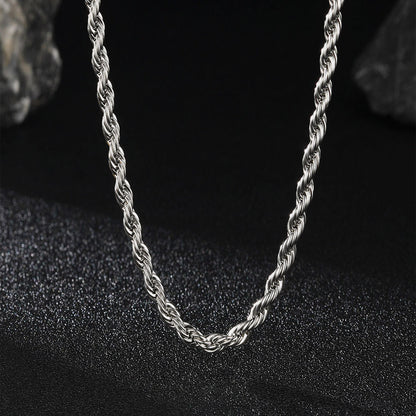 3mm and 6mm layered twisted rope link stainless steel chain set for men women