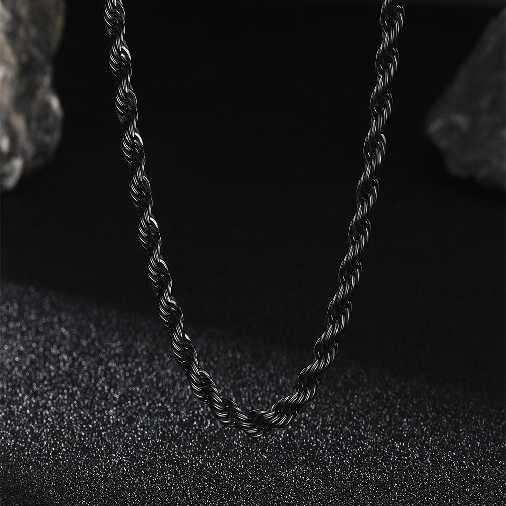 Unisex layered 3mm and 6mm stainless steel rope chain set