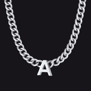 Silver Cuban link initial A necklace ¨C chunky A letter chain choker