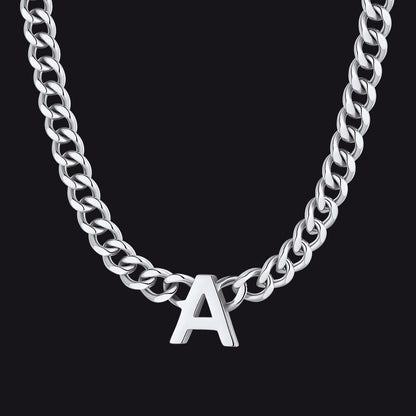 Silver Cuban link initial A necklace ¨C chunky A letter chain choker