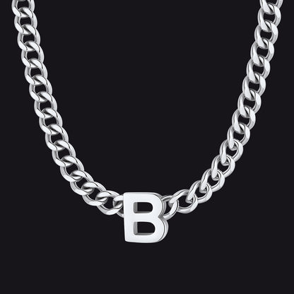 Silver Cuban link initial B necklace ¨C silver B pendant Cuban necklace