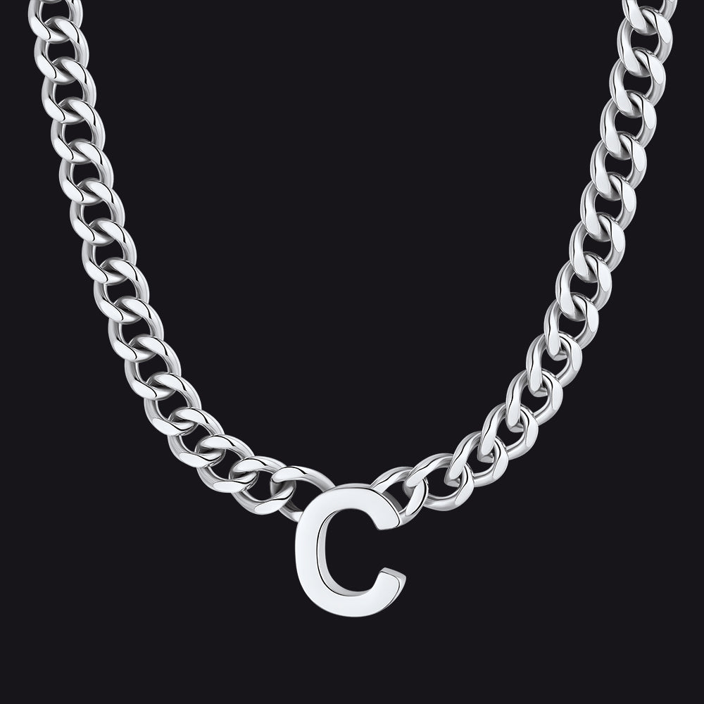 Silver Cuban link initial C necklace ¨C C letter choker in silver chain